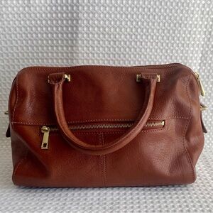 Rich Brown RACHEL ROY Leather Handbag with Gold Toned Hardware Doctor Style #766